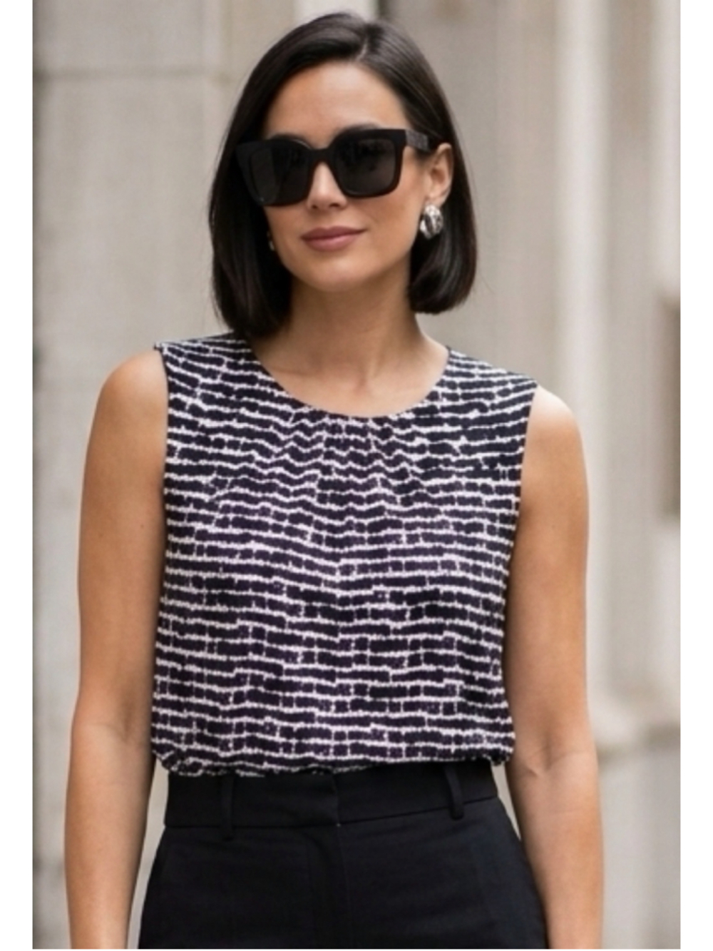 Calvin Klein Abstract Print Pleated Tank Blouse Geometric Office Core XL 1374